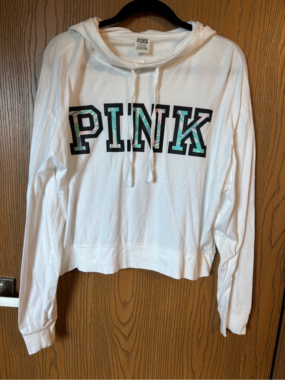 PINK Victoria's Secret White Hoodie with Teal & Pink Logo